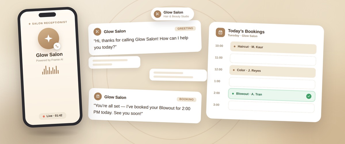 Framie answering for Glow Salon and booking an appointment