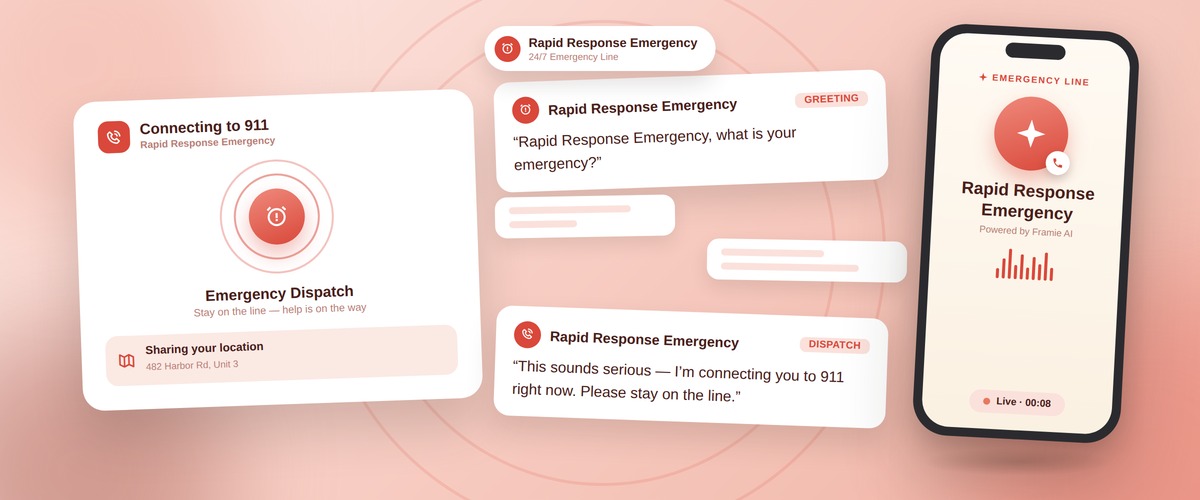 Framie answering for Rapid Response Emergency and connecting the caller to 911
