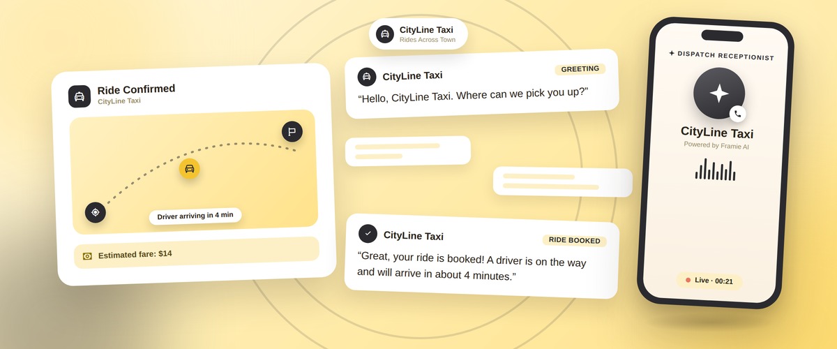 Framie answering for CityLine Taxi and confirming a ride pickup